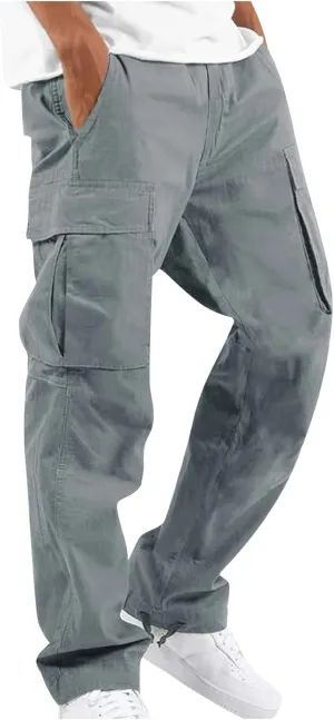 Men's Cargo Pants Relaxed fit Stretch Cargo Work Pants Drawstring Waist Straight Leg Lounge Pants with Multi Pockets