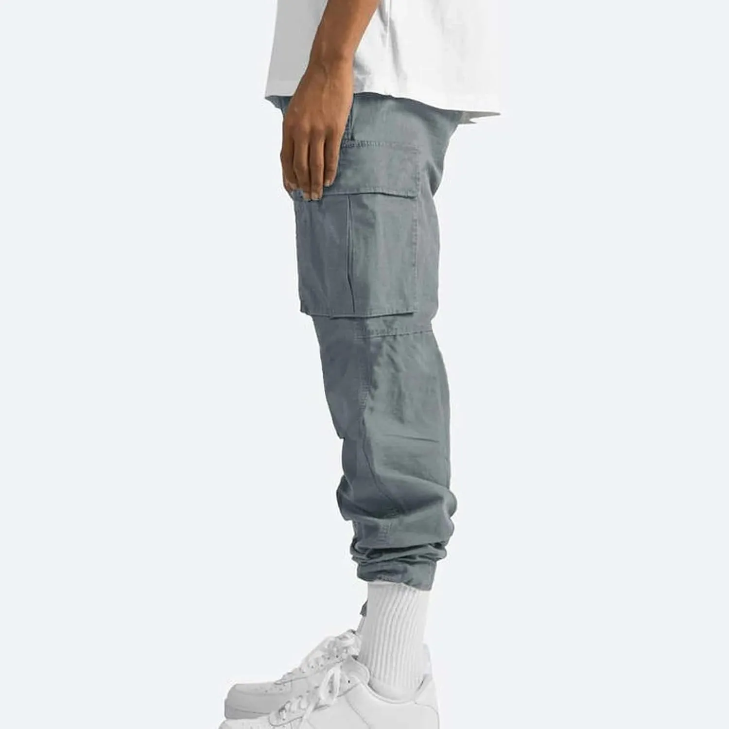 Men's Cargo Pants Relaxed fit Stretch Cargo Work Pants Drawstring Waist Straight Leg Lounge Pants with Multi Pockets