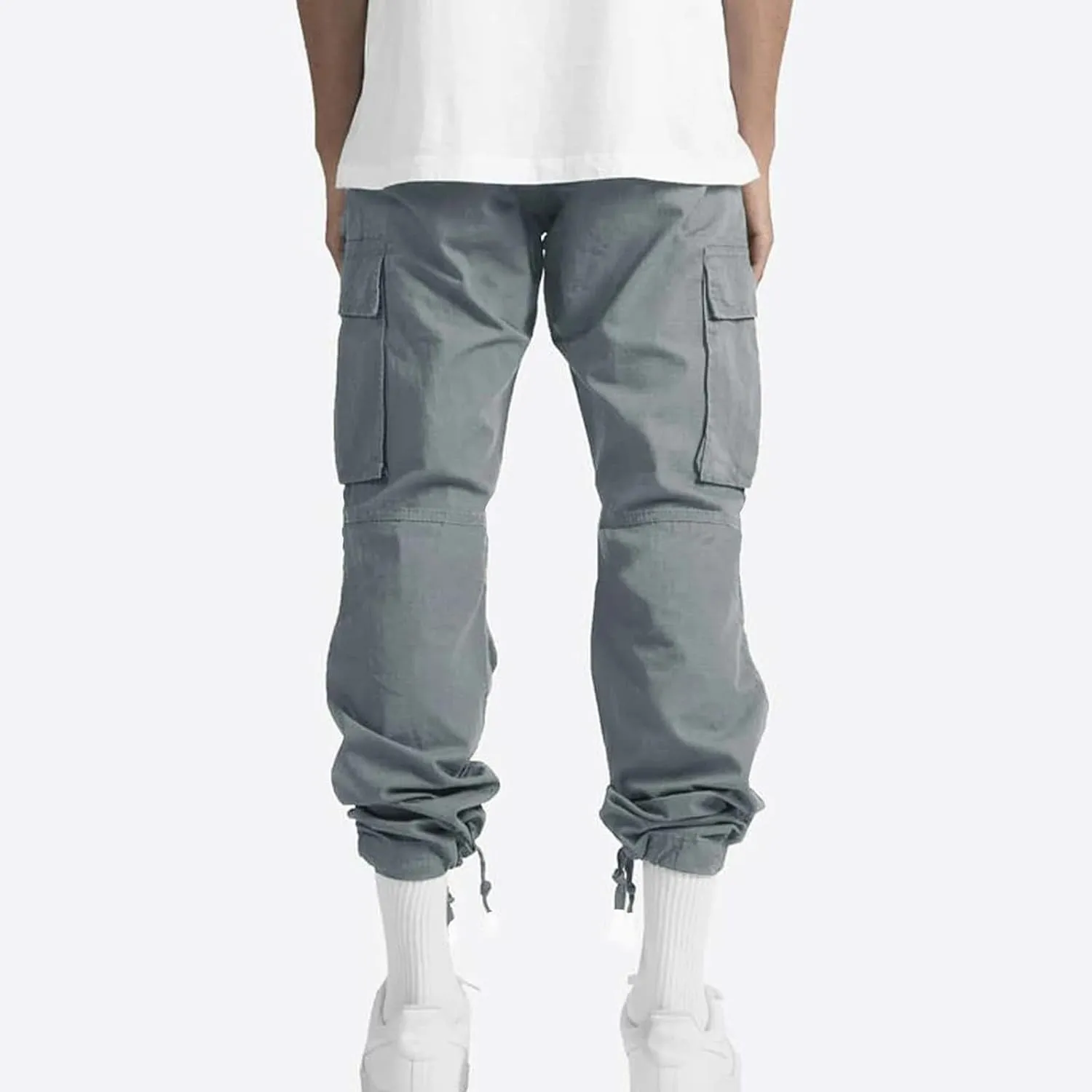 Men's Cargo Pants Relaxed fit Stretch Cargo Work Pants Drawstring Waist Straight Leg Lounge Pants with Multi Pockets