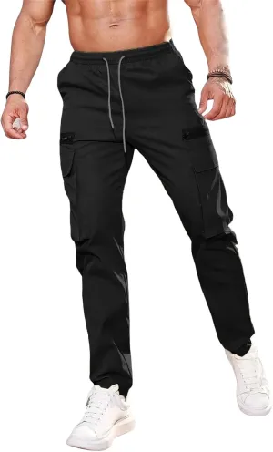 Mens Casual Cargo Joggers Elastic Waist with Drawstring Stretchy Relaxed Fit Tapered Legs for Work, Leisure