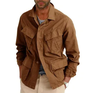 Men's Casual Cotton and Linen Multi-pocket Blazer 83281843X