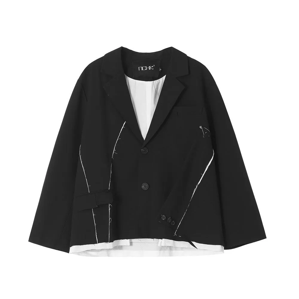 Men's Casual Suit Man Blzer Burrs Stitching Fake Two-Piece Suit Jacket Men Loose Lapels Casual Small Suit