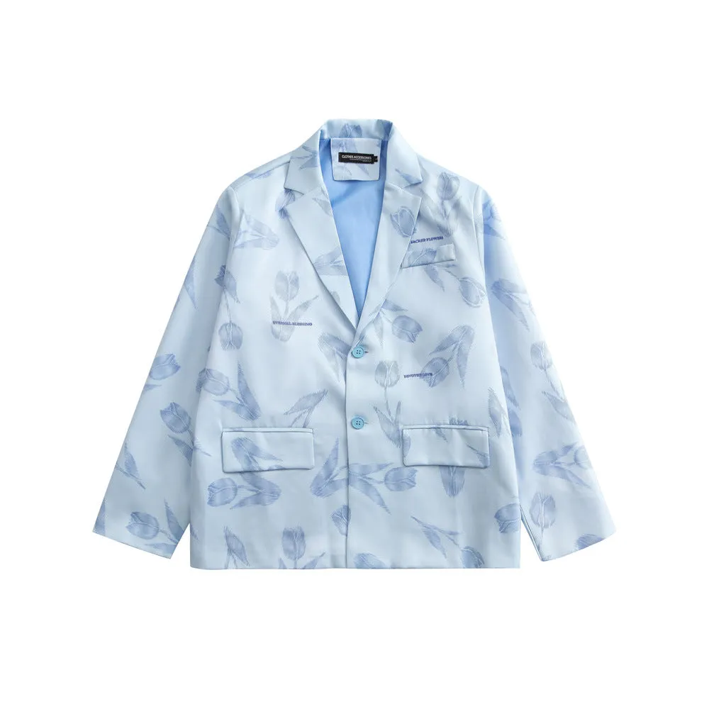 Men's Casual Suit Man Blzer Flower Full Print Blazer Loose Lapels Jacket Casual Small Suit