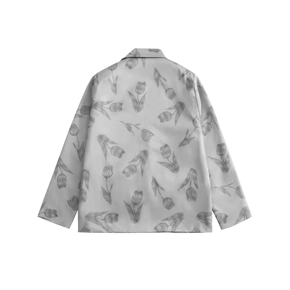 Men's Casual Suit Man Blzer Flower Full Print Blazer Loose Lapels Jacket Casual Small Suit