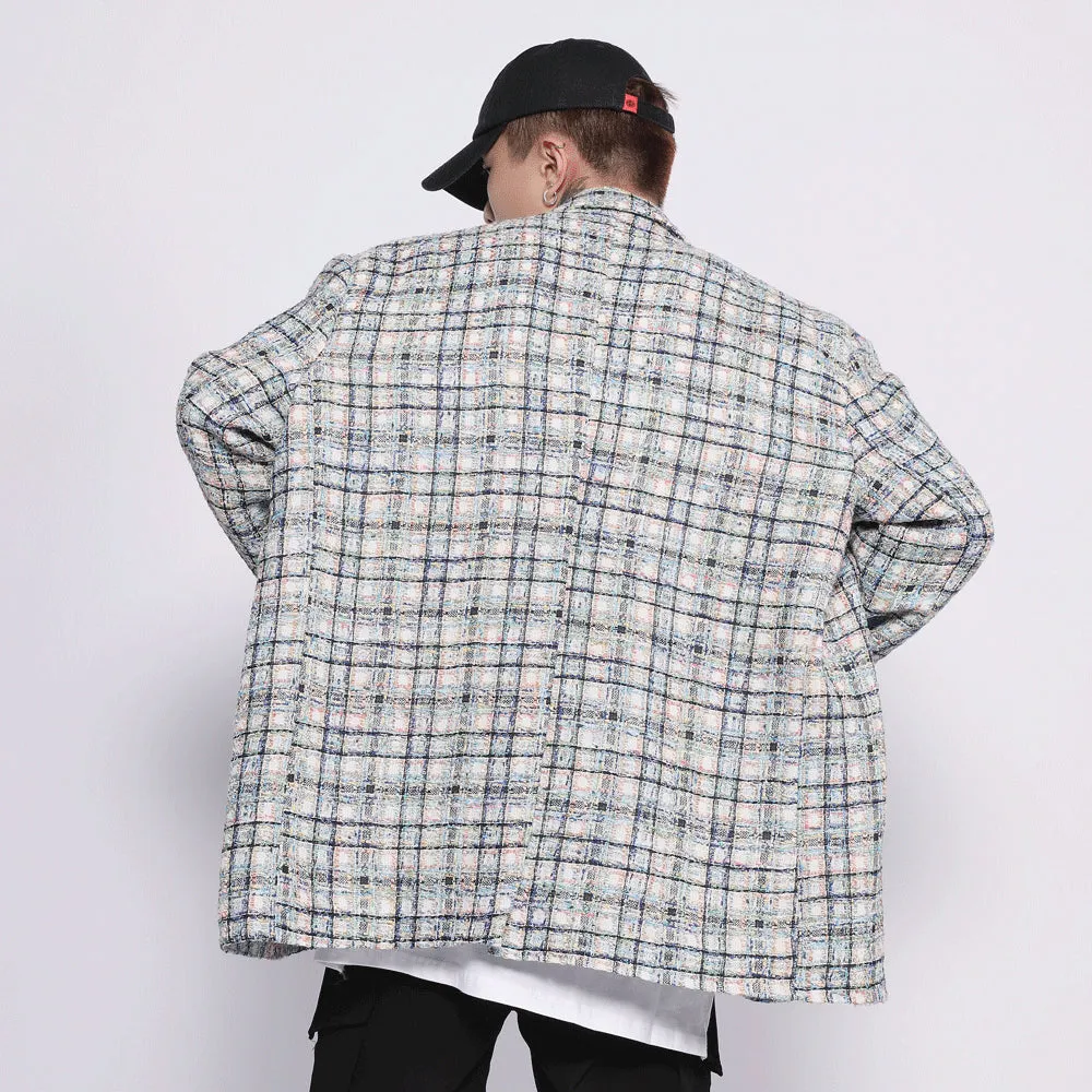 Men's Casual Suit Man Blzer Plaid Blazer Men's Loose Lapels Jacket Casual Small Suit