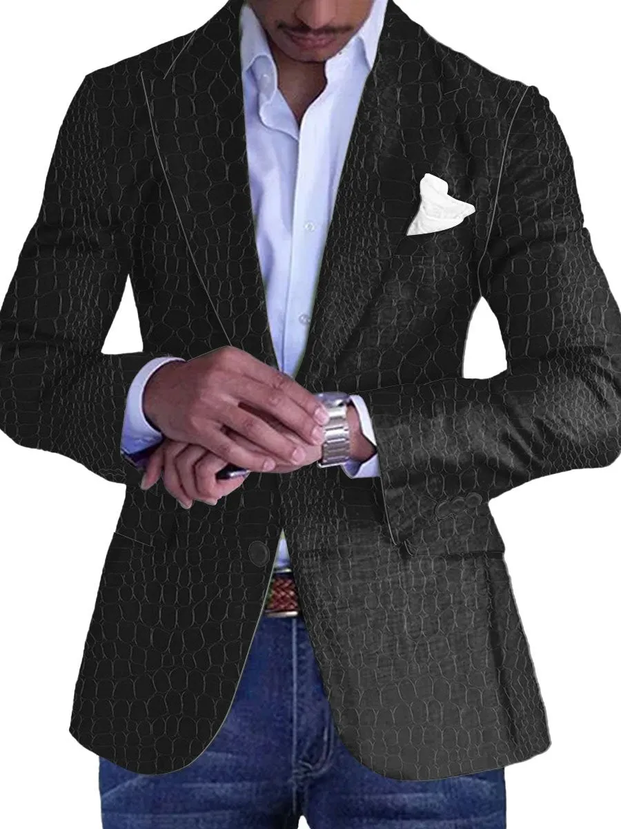Men's Crocodile Print Single Breasted Vintage Blazer