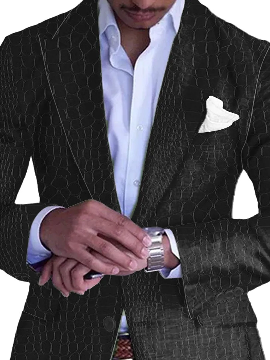 Men's Crocodile Print Single Breasted Vintage Blazer
