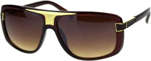 Mens Designer Style Fashion Sunglasses Gold Top Square Rectangular UV 400