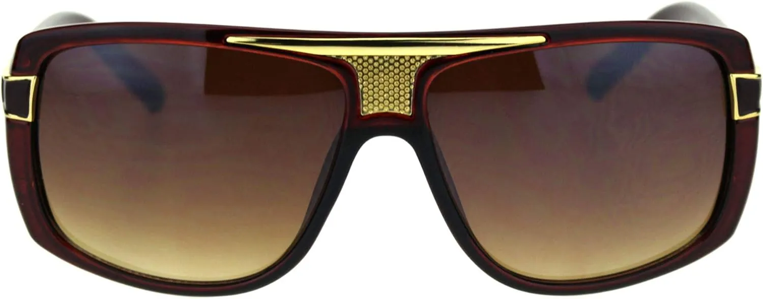 Mens Designer Style Fashion Sunglasses Gold Top Square Rectangular UV 400