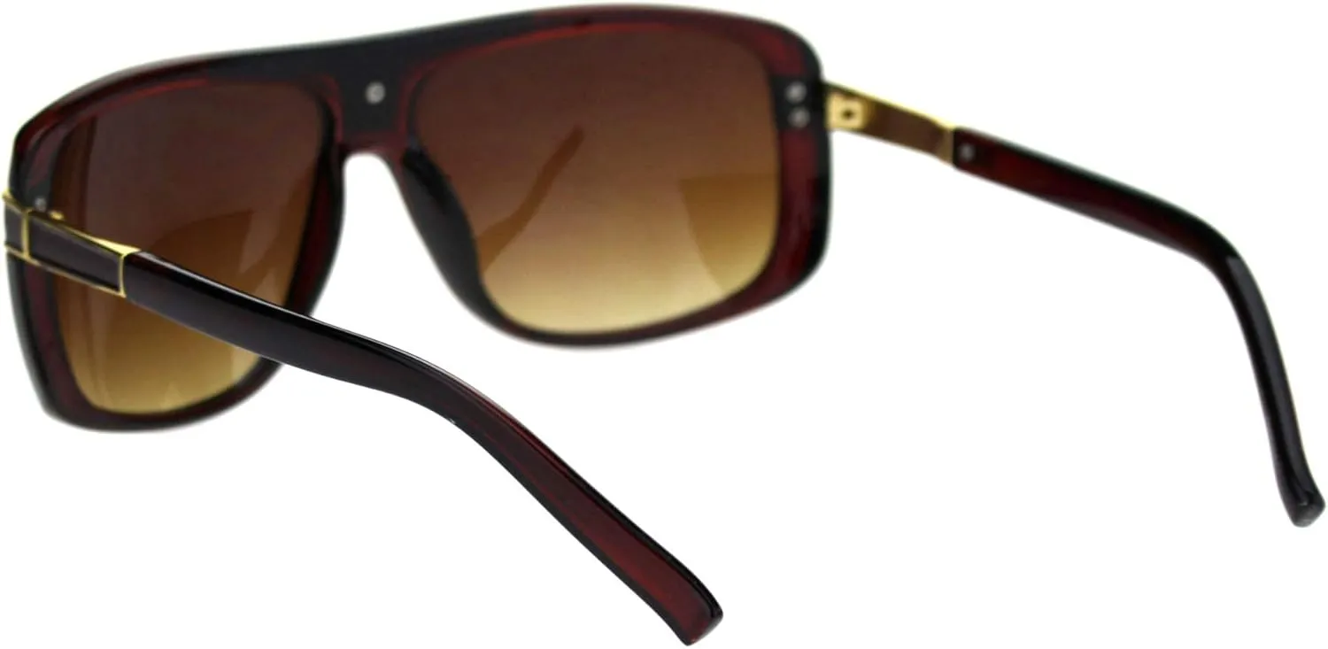 Mens Designer Style Fashion Sunglasses Gold Top Square Rectangular UV 400