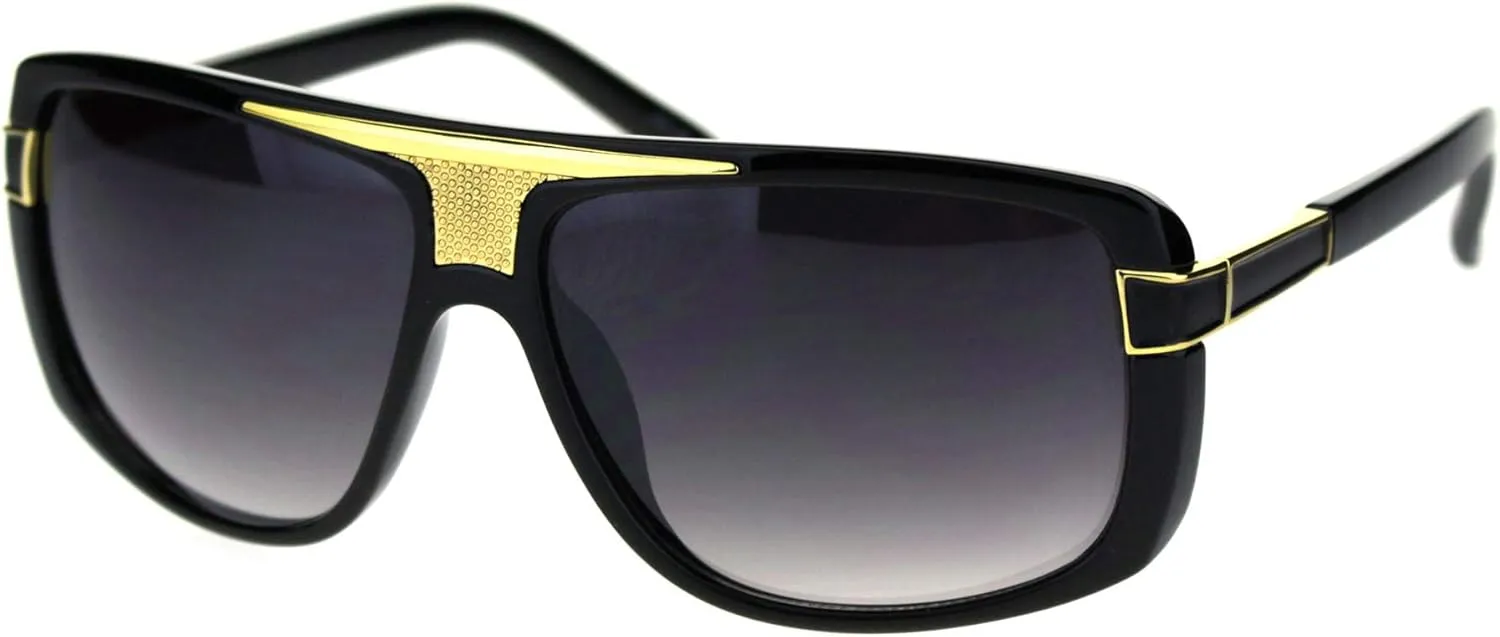 Mens Designer Style Fashion Sunglasses Gold Top Square Rectangular UV 400