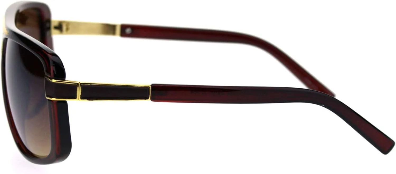 Mens Designer Style Fashion Sunglasses Gold Top Square Rectangular UV 400