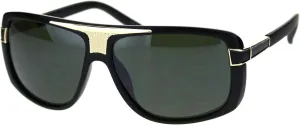Mens Designer Style Fashion Sunglasses Gold Top Square Rectangular UV 400
