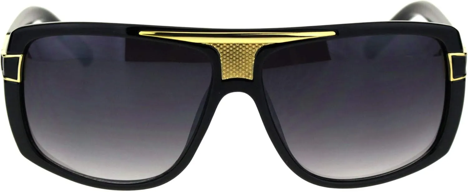Mens Designer Style Fashion Sunglasses Gold Top Square Rectangular UV 400