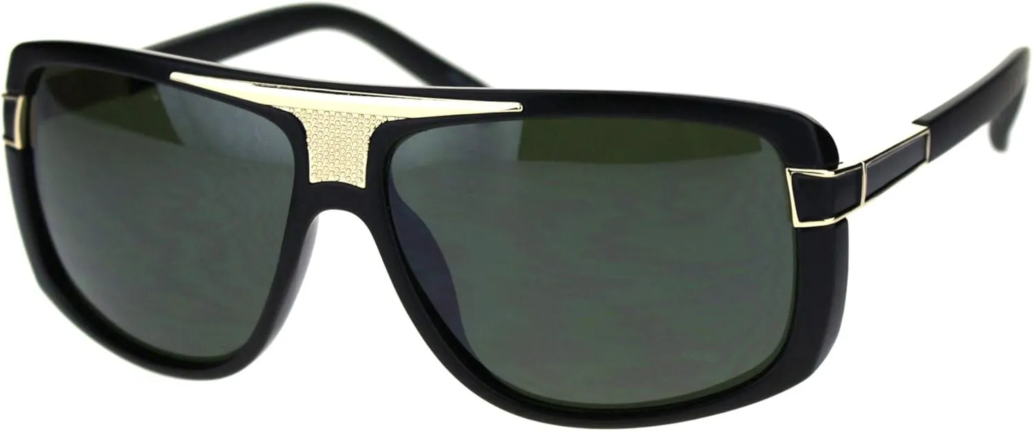 Mens Designer Style Fashion Sunglasses Gold Top Square Rectangular UV 400