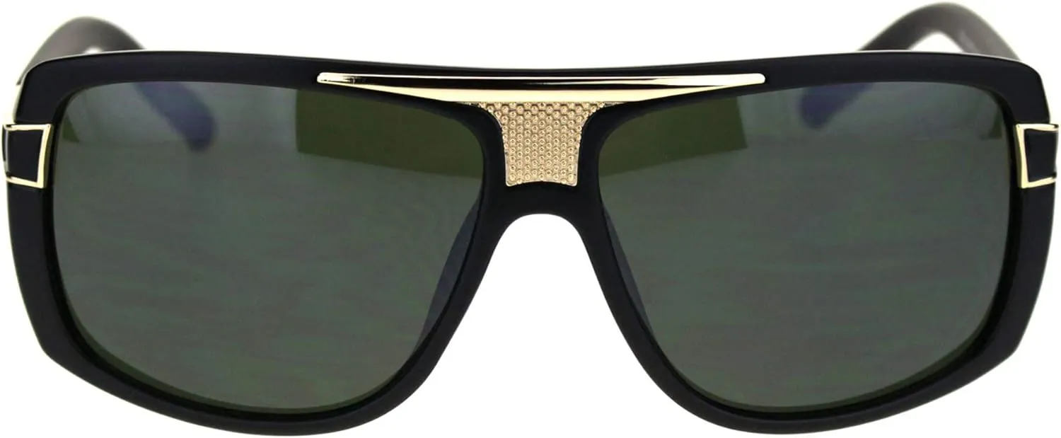 Mens Designer Style Fashion Sunglasses Gold Top Square Rectangular UV 400