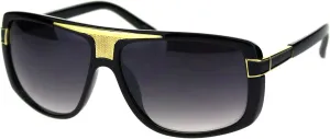 Mens Designer Style Fashion Sunglasses Gold Top Square Rectangular UV 400