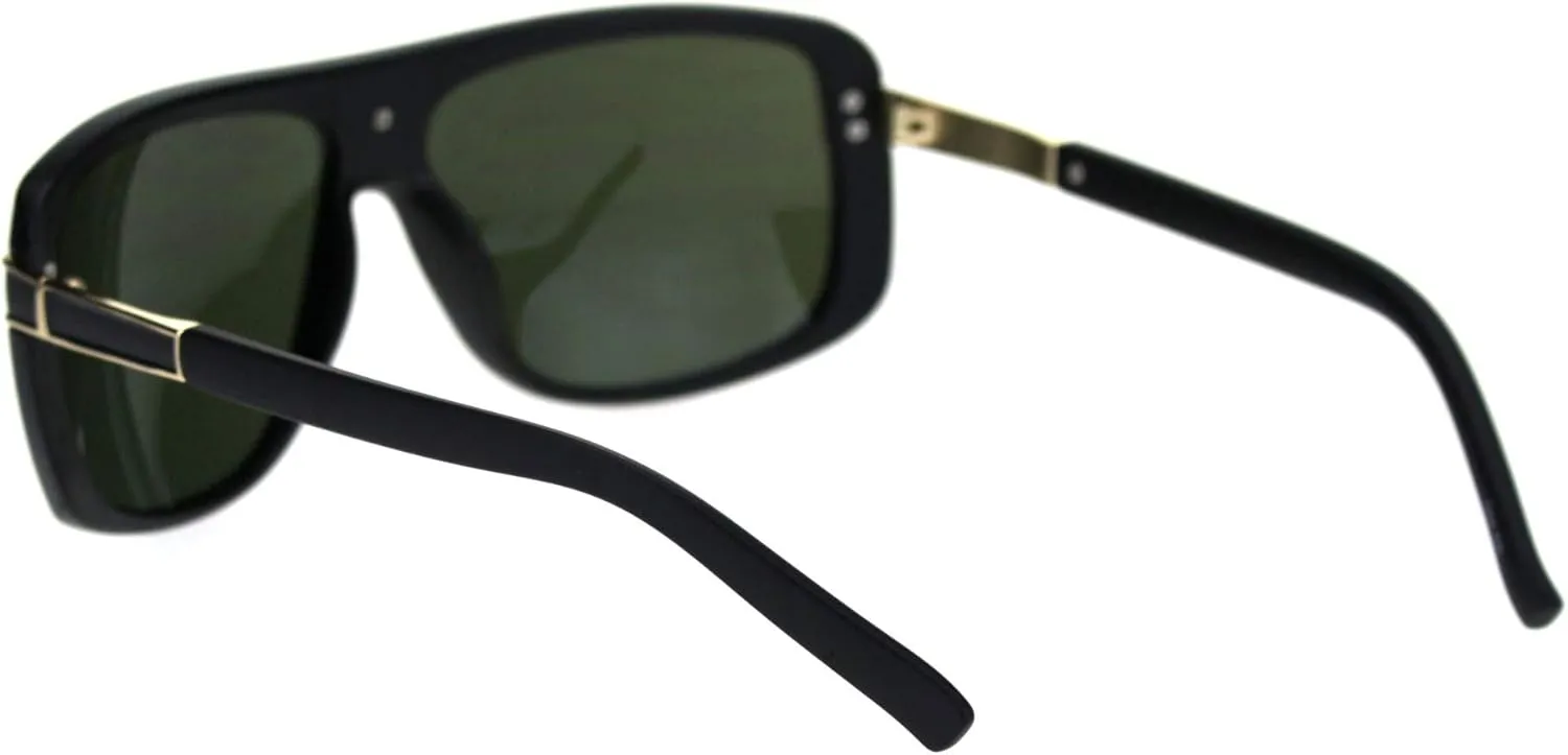 Mens Designer Style Fashion Sunglasses Gold Top Square Rectangular UV 400