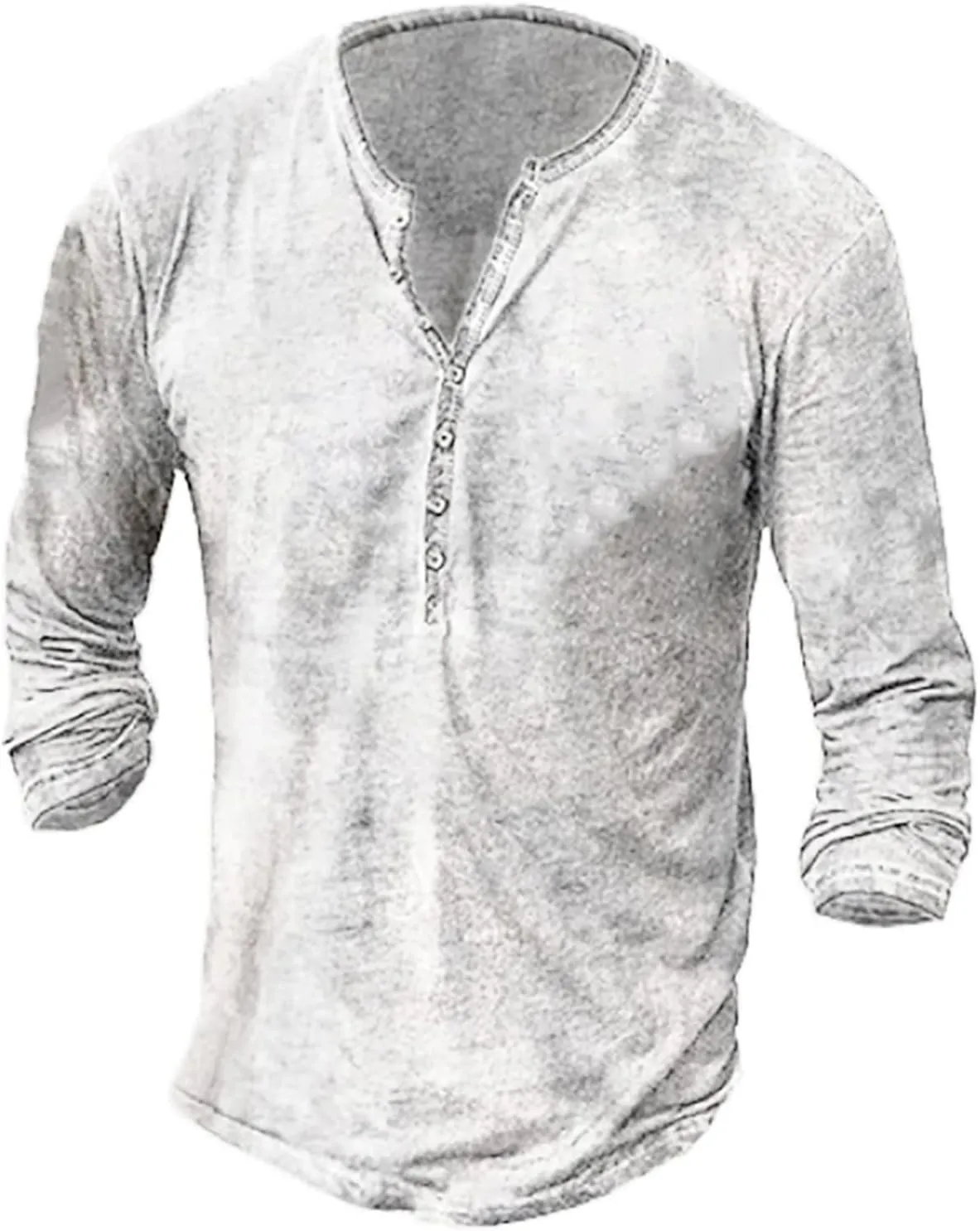 Mens Distressed Henley Shirts Front Placket Retro Long Sleeve Tee Shirts Casual Button Down Washed T-Shirts for Men