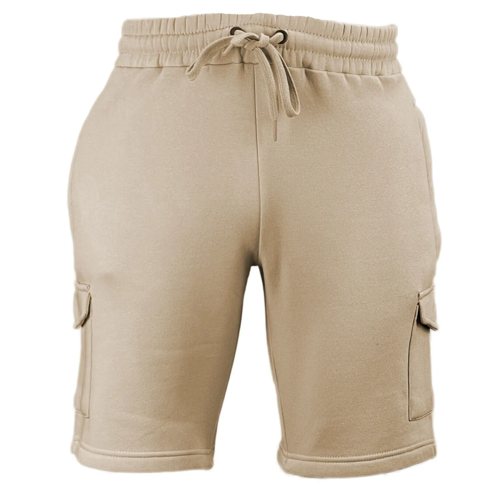 Mens Elastic Waist Casual Sports Cargo Fleece Shorts
