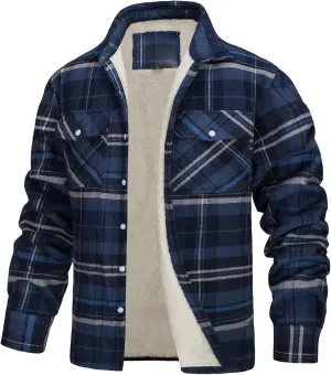 Mens Flannel Shirt Jackets Heavyweight Winter Sherpa Lined Button Down Plaid Jackets Thick Warm Work Coats Outwear