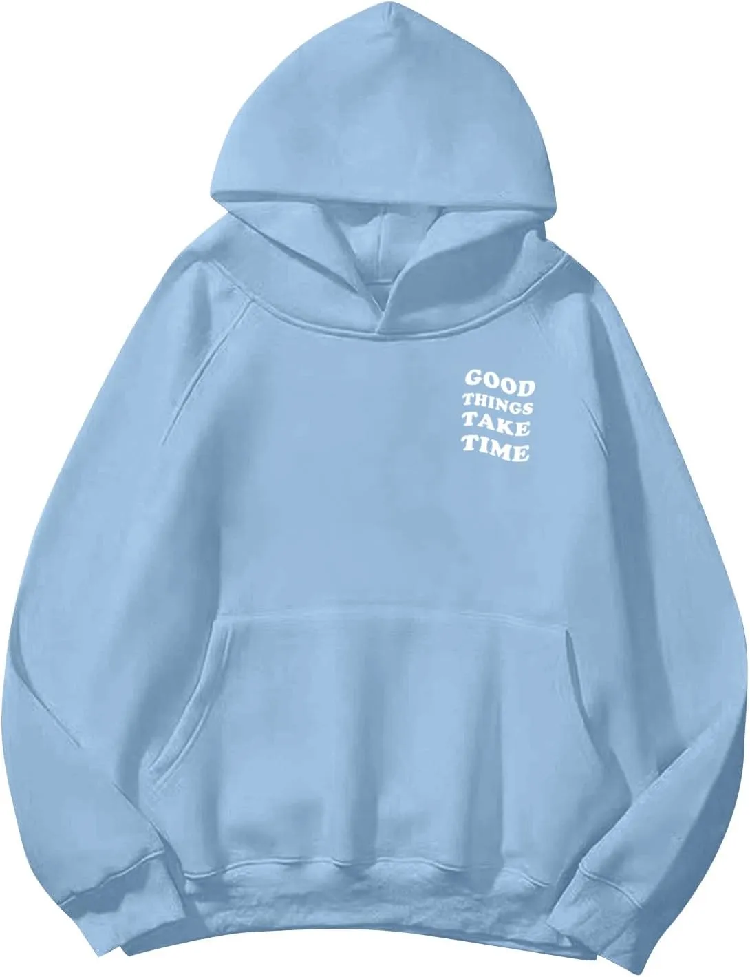 Mens Graphic Hoodies Good Things Take Time Letter Print Pullover Fleece Lined Long Sleeve Casual Tops Sweatshirts with Pocket