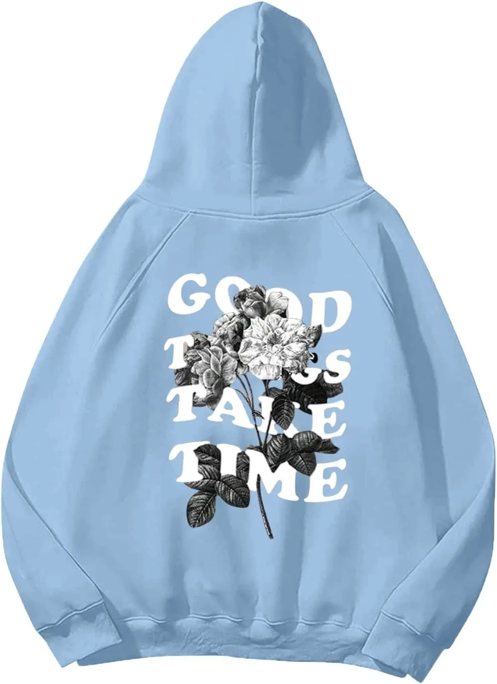 Mens Graphic Hoodies Good Things Take Time Letter Print Pullover Fleece Lined Long Sleeve Casual Tops Sweatshirts with Pocket