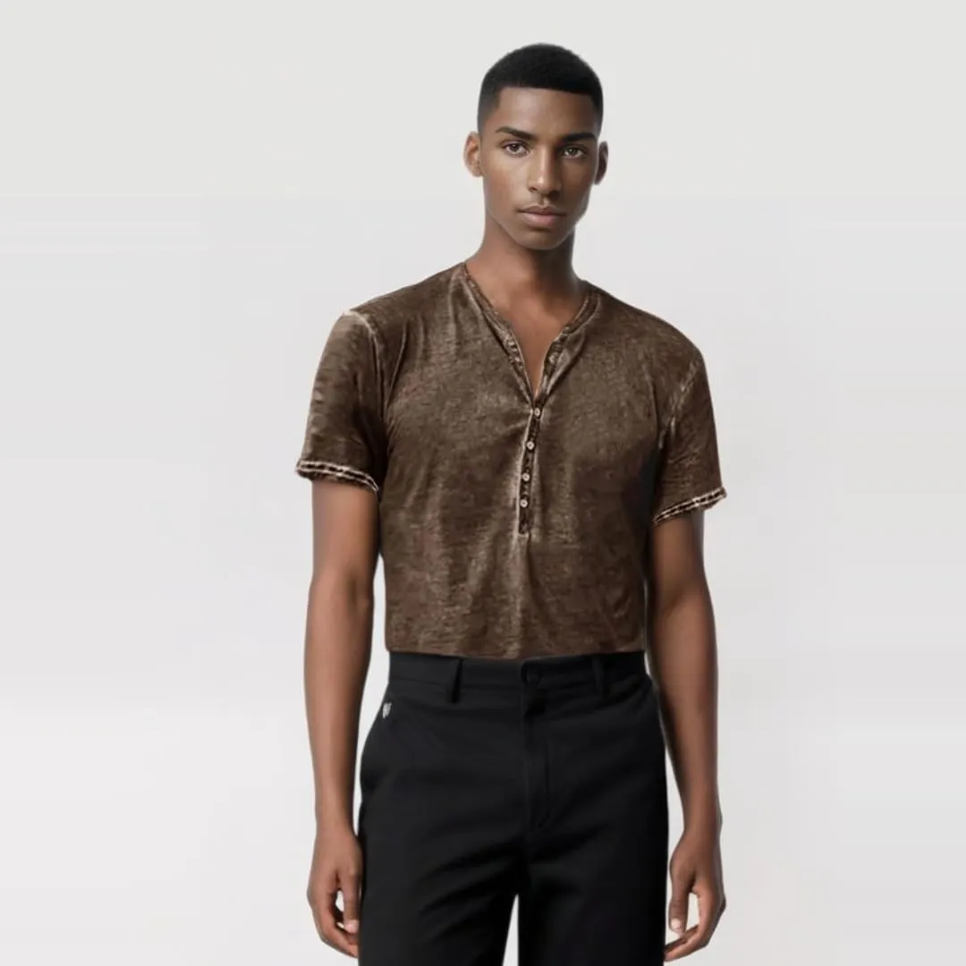 Mens Henley Shirts Retro Short Sleeve Tee V Neck Shirts Casual Button Down Washed T-Shirts for Men S~2XL