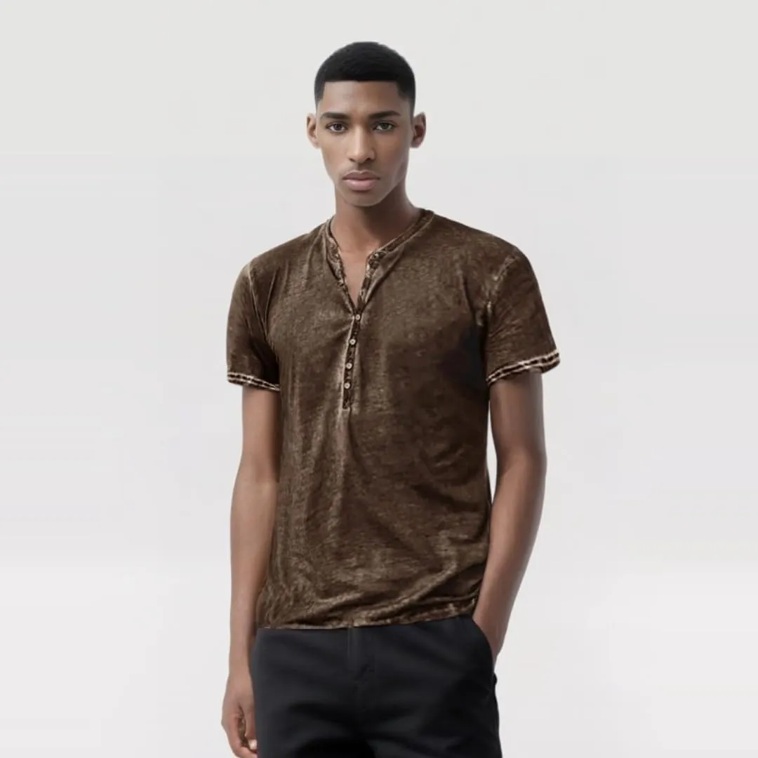 Mens Henley Shirts Retro Short Sleeve Tee V Neck Shirts Casual Button Down Washed T-Shirts for Men S~2XL