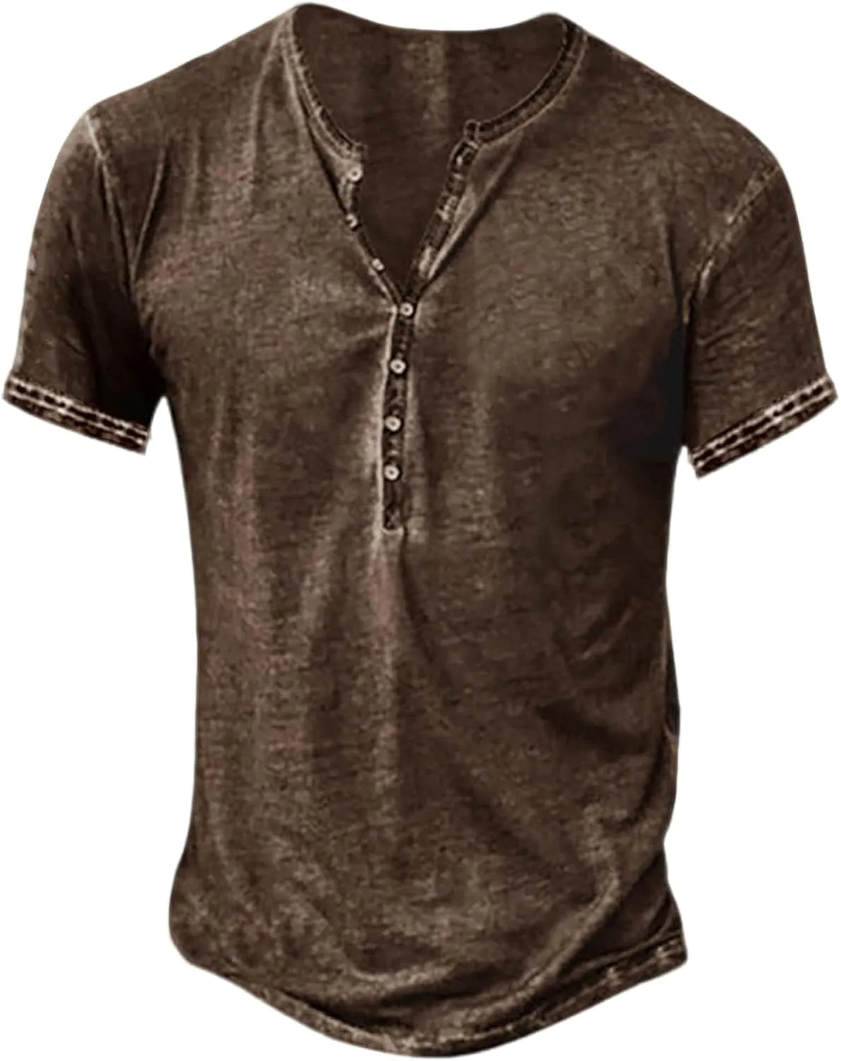 Mens Henley Shirts Retro Short Sleeve Tee V Neck Shirts Casual Button Down Washed T-Shirts for Men S~2XL