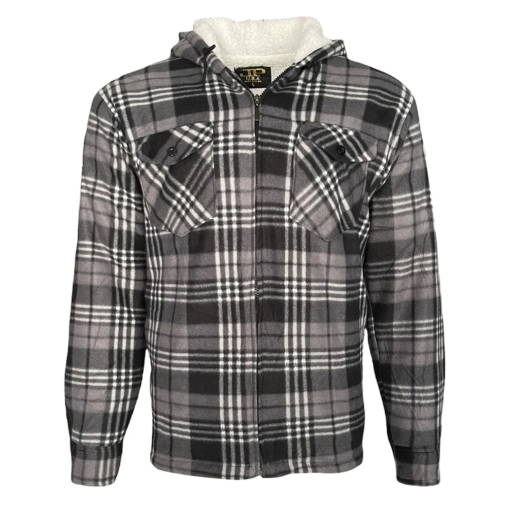 Men's Hoodie Plaid Long Sleeve Warm Sherpa Lined Full Zip Up Hooded Sweatshirt