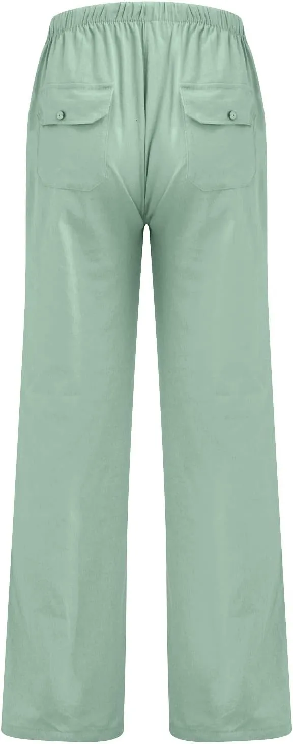 Mens Jogging Pants Men Dress Pants Loose Casual Solid Color Cotton Linen Trousers Elastic Tie Printed Straight Pants