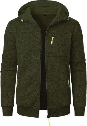 Men's Long Sleeve Full Zip Hoodies Casual Patterned Slim Fit Hooded Sweatshirt Active Workout Sweatshirt with Pockets