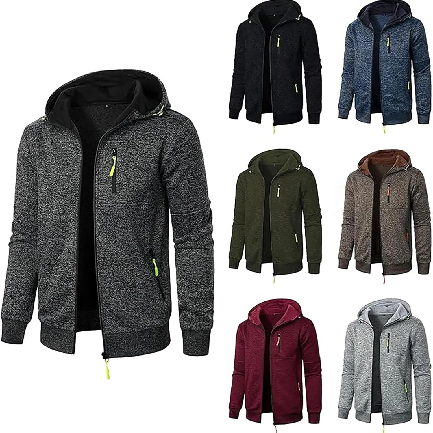 Men's Long Sleeve Full Zip Hoodies Casual Patterned Slim Fit Hooded Sweatshirt Active Workout Sweatshirt with Pockets