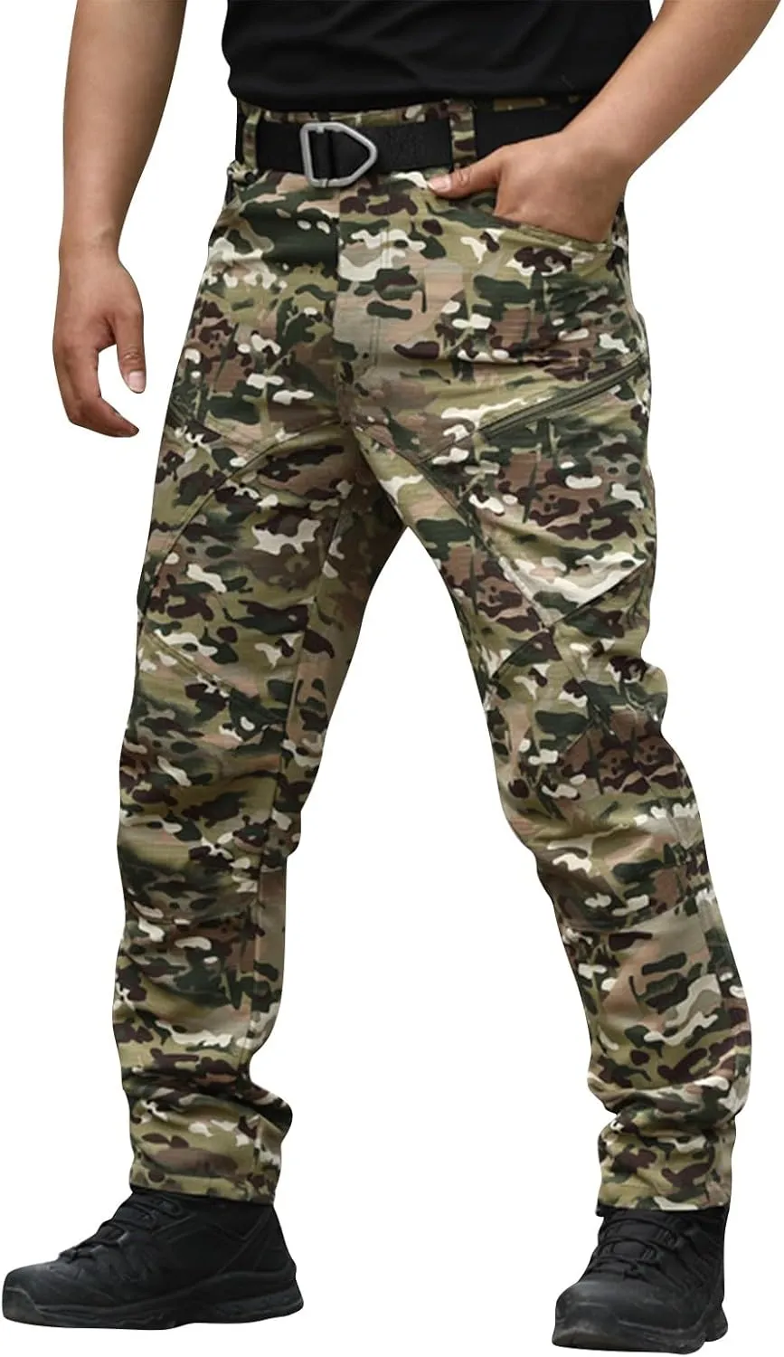 Men's Military Cargo Pants Tactical Ripstop Water Resistant Pant Multi Pockets Outdoor Hiking Work Trousers