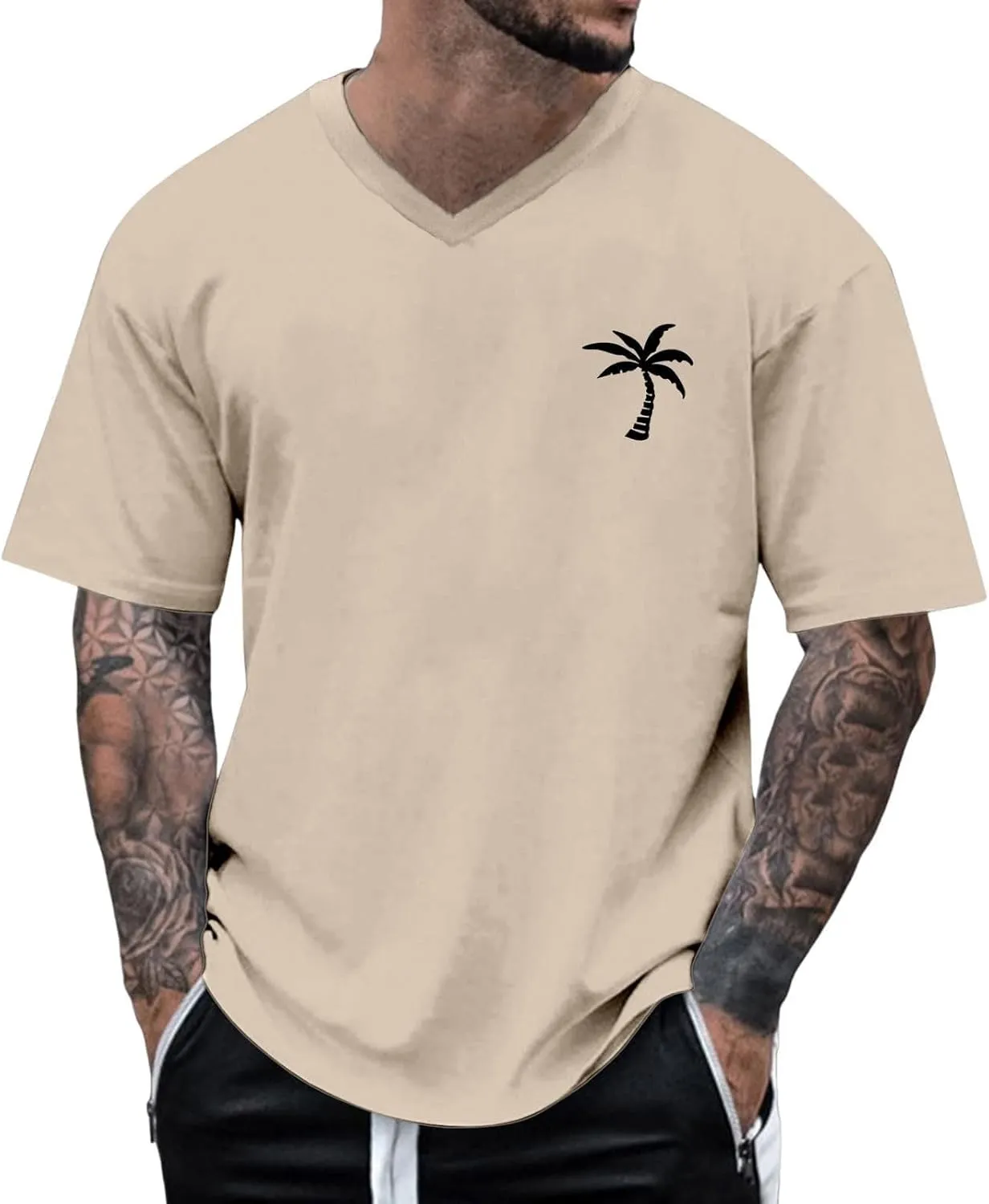 Mens Resort Wear 2025 Graphic Tees Palm Tree Print Short Sleeve Crew Neck Summer Trendy Casual T-Shirts Clothes for Men