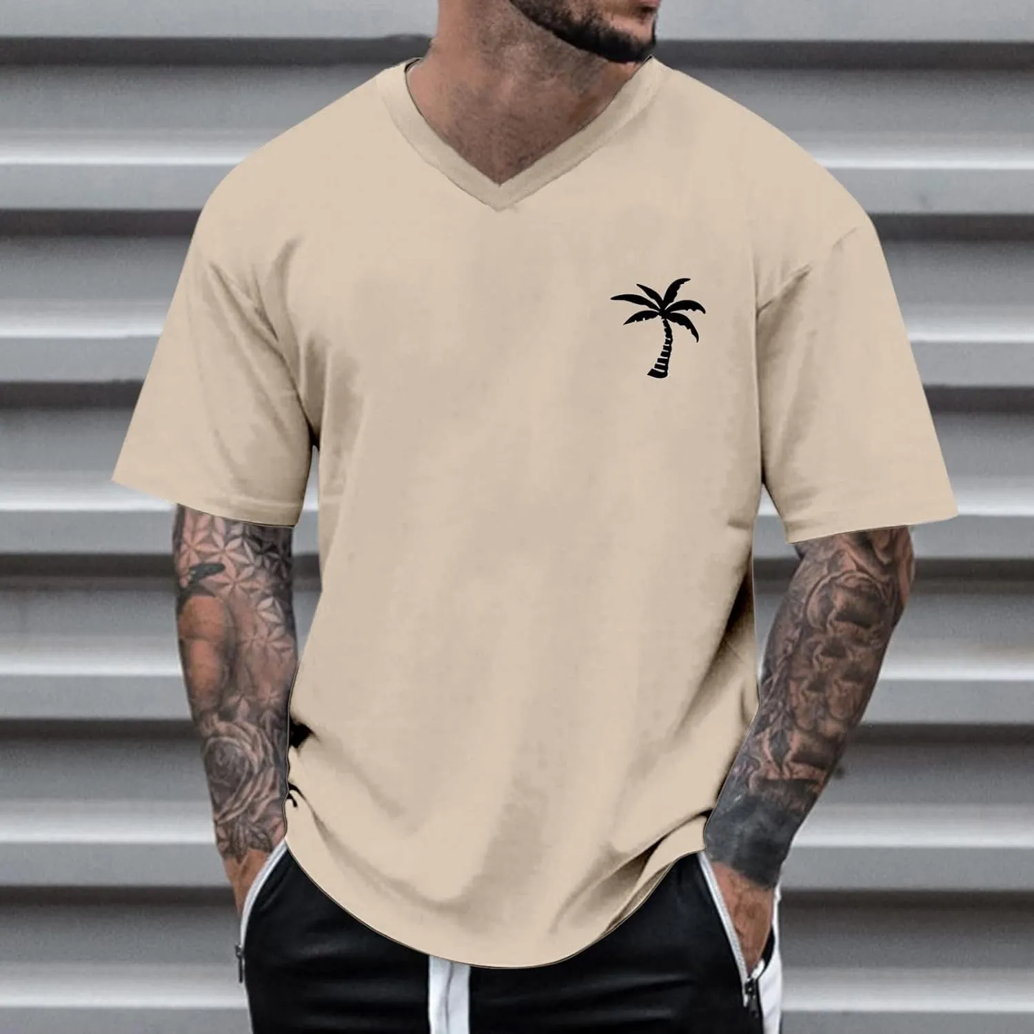 Mens Resort Wear 2025 Graphic Tees Palm Tree Print Short Sleeve Crew Neck Summer Trendy Casual T-Shirts Clothes for Men