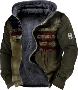 Men's Sherpa-Lined Hooded Fleece Jacket,Aztec Graphic Hoodies Winter Coats Plus Size Zipper Slim Outwear with Pocket