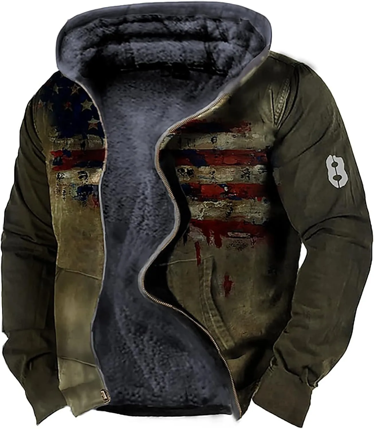 Men's Sherpa-Lined Hooded Fleece Jacket,Aztec Graphic Hoodies Winter Coats Plus Size Zipper Slim Outwear with Pocket