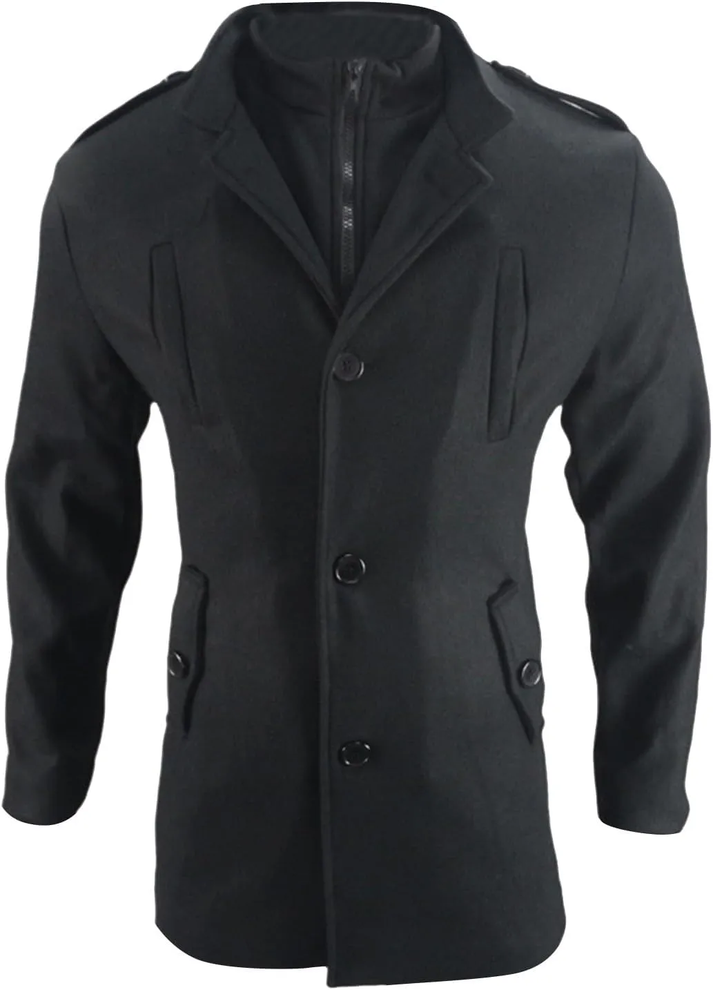 Mens Single Breasted Trench Coat Winter Wool Blend Pea Coat Warm Stand Collar Work Business Jacket Outerwear