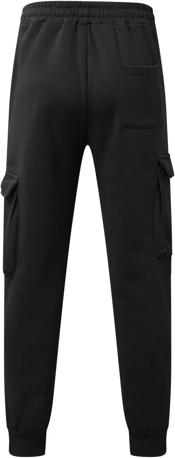Men's Stretch Cargo Pants, Lightweight Comfy Cargo Pants, Fleece Fleece Sweatpants High Stretch Multi-Pocket Cargo Pants