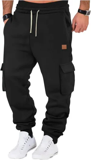 Men's Stretch Cargo Pants, Lightweight Comfy Cargo Pants, Fleece Fleece Sweatpants High Stretch Multi-Pocket Cargo Pants