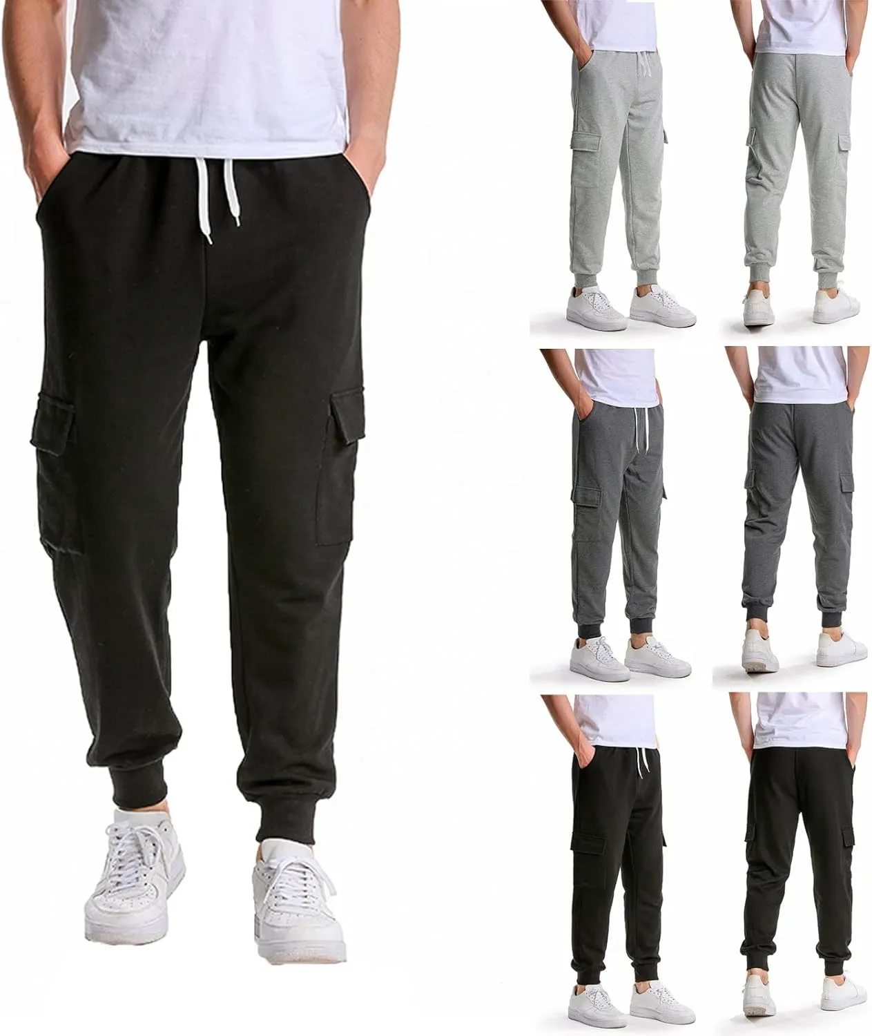 Mens Sweatpants Cotton Yoga Pants Athletic Lounge Sweatpants Open Bottom Trousers Casual Jersey Pants with Pockets