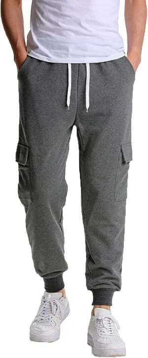 Mens Sweatpants Cotton Yoga Sweatpants Athletic Lounge Pants Open Bottom Trousers Casual Jersey Pants with Pockets