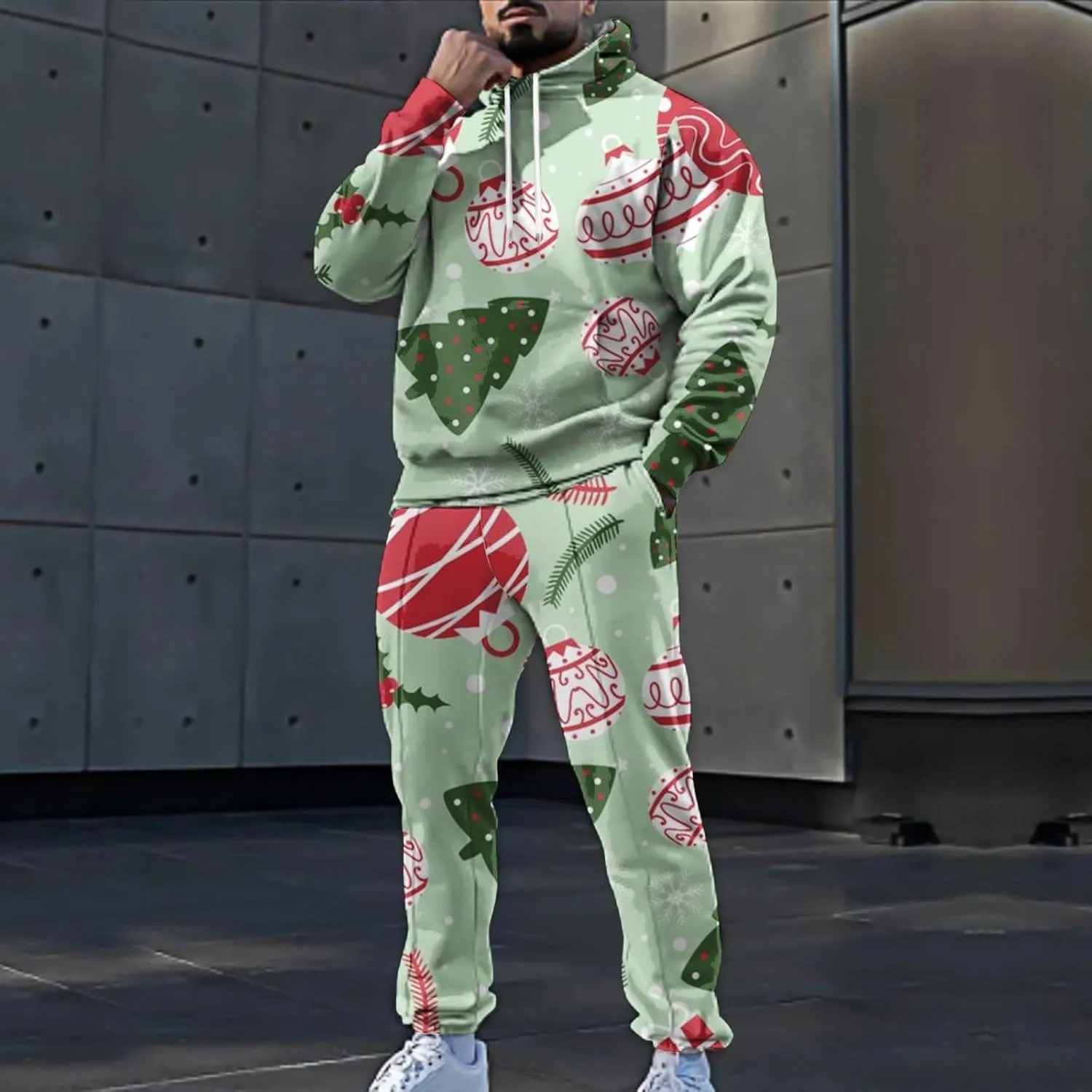 Mens Sweatsuits 2 Piece Set Set Funny Christmas Tracksuit 2 Piece Funny Reindeer Casual Sport Jogging Suits with