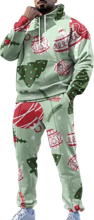 Mens Sweatsuits 2 Piece Set Set Funny Christmas Tracksuit 2 Piece Funny Reindeer Casual Sport Jogging Suits with