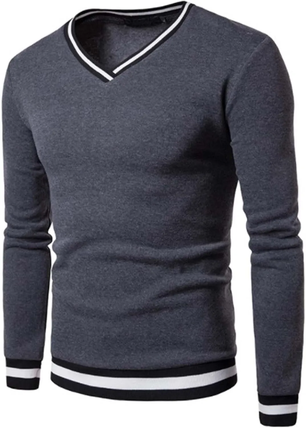 Mens V Neck Low Cut Stretch Muscle Basic Pullover Shirts Tops Slim Fit Thermal Long Sleeve Casual Grunge Sweater