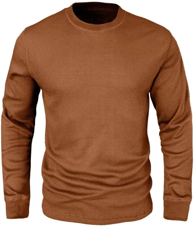 Mens Waffle T Shirt Long Sleeve Basic Shirts Casual Crew Neck Relaxed Fit T-Shirts Lightweight Comfy Tops Soft Tees