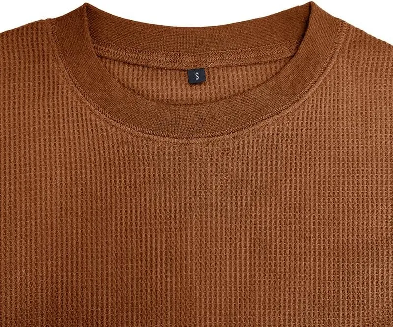 Mens Waffle T Shirt Long Sleeve Basic Shirts Casual Crew Neck Relaxed Fit T-Shirts Lightweight Comfy Tops Soft Tees