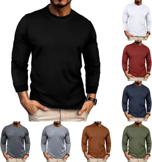Mens Waffle T Shirt Long Sleeve Basic Shirts Casual Crew Neck Relaxed Fit T-Shirts Lightweight Comfy Tops Soft Tees